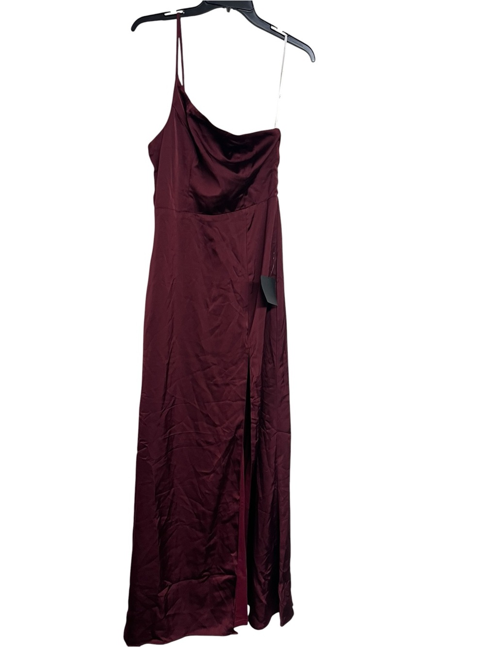 New Lulus Satin Cowl Neck One Shoulder Spaghetti Strap Gown - Burgundy Dress